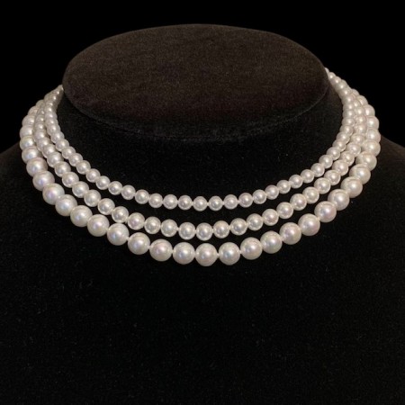 Collier 3 rader hvite perler